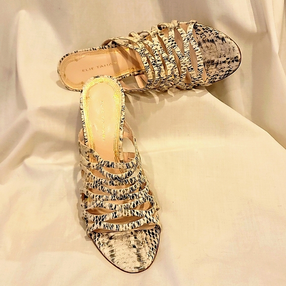 ElieTahari Stiletto Sandals Leather Snake Print - Picture 2 of 6